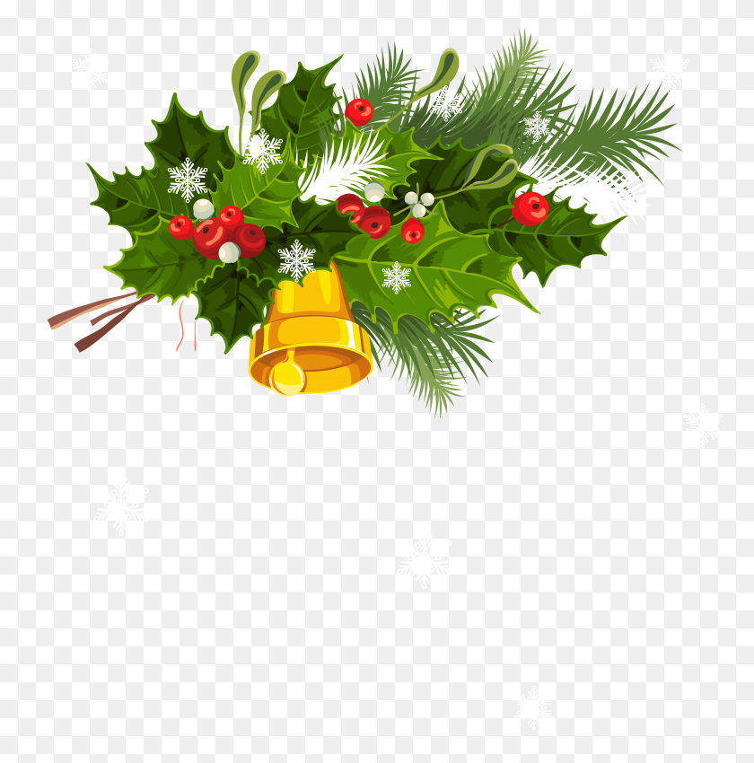 4999x5066 Transparent Christmas Bell Mistletoe And Snowflakes Png Clipart - Transparent Snowflake Clipart