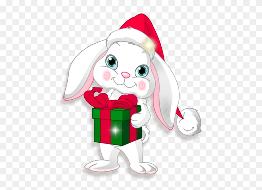 470x550 Transparent Christmas Bunny With Gift Gallery - Bunny Clipart Transparent