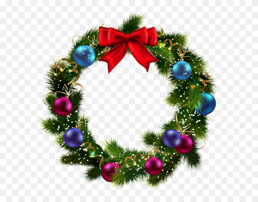 596x600 Transparent Christmas Decorated Wreath Clipart - Christmas Wreath Clipart