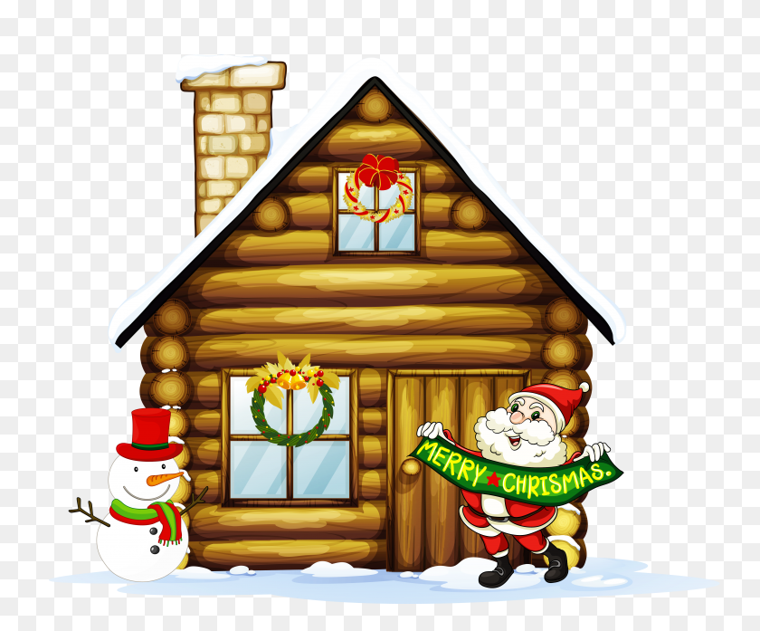 5259x4300 Transparent Christmas House With Santa And Snowman Clipart - Snowman Clipart
