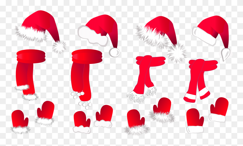 4048x2314 Transparent Christmas Santa Hat And Scarfs Collection Png Clipart - Santa Hat Clipart Transparent Background