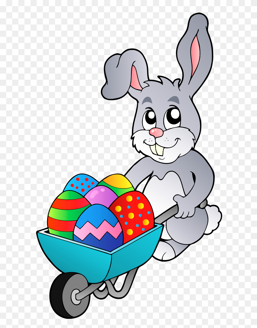 640x1010 Transparent Easter Bunny With Egg Cart Png Clipart Picture - Bunny Clipart Transparent