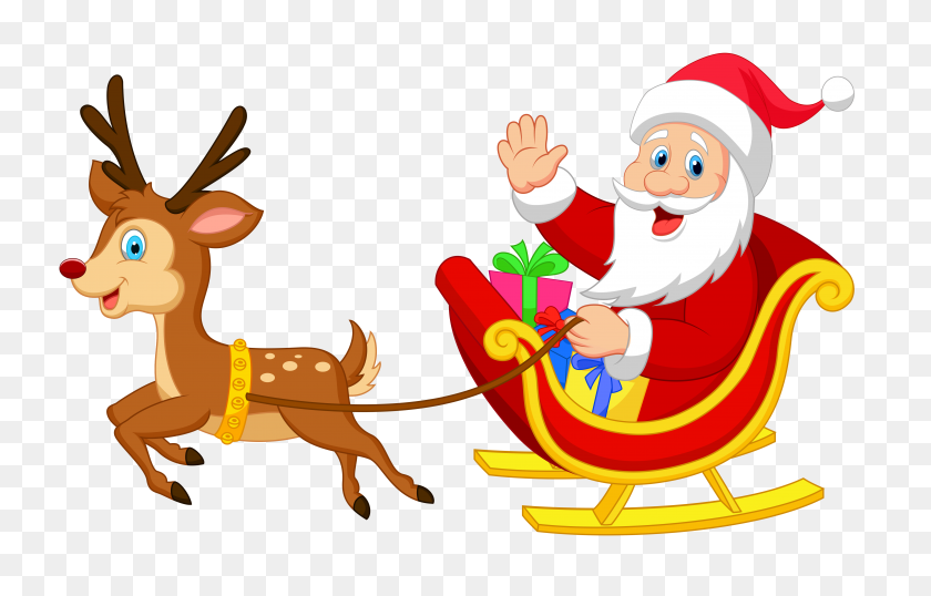 5406x3316 Transparent Santa With Rudolph Clipart - Santa Clipart Black And White