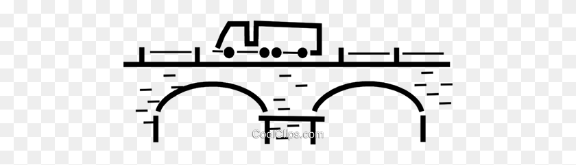 480x181 Transport Truck On A Bridge Royalty Free Vector Clip Art - Bridge Black And White Clipart