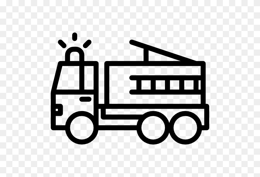 512x512 Transporte, Vehículo, Automóvil, Emergencia, Icono De Camión De Bomberos - Camión De Bomberos Blanco Y Negro Clipart