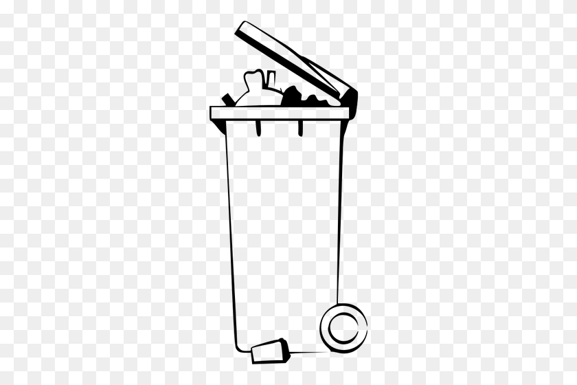 230x500 Trash Bin Vector Drawing - Trash Can Clipart Black And White