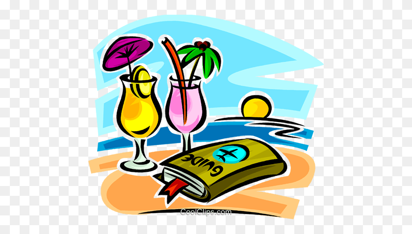 480x418 Travel Guide And Cocktails On The Beach Royalty Free Vector Clip - Sandy Beach Clipart
