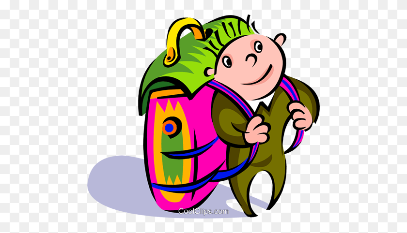 480x422 Traveler With Backpack Royalty Free Vector Clip Art Illustration - Camping Backpack Clipart