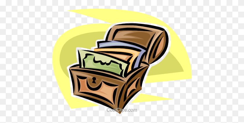 480x363 Treasure Chest With Documents Royalty Free Vector Clip Art - Pirate Treasure Chest Clipart