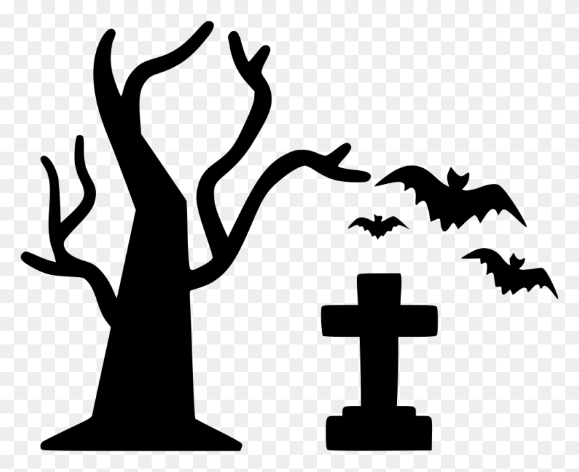 980x786 Tree Halloween Grave Graveyard Bats Flying Png Icon Free - Graveyard PNG