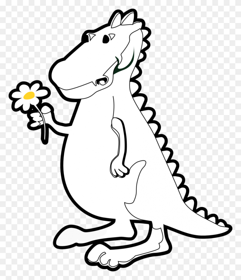 873x1024 Trex Clipart Black And White Dragon With Flower Line Art Christmas - Firework Clipart Black And White