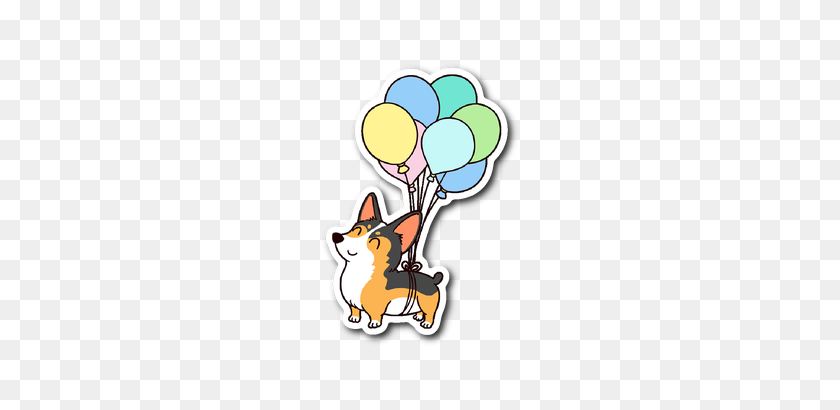 350x350 Tri Color Corgi Balloon Dog Vinyl Sticker - Bichon Frise Clipart