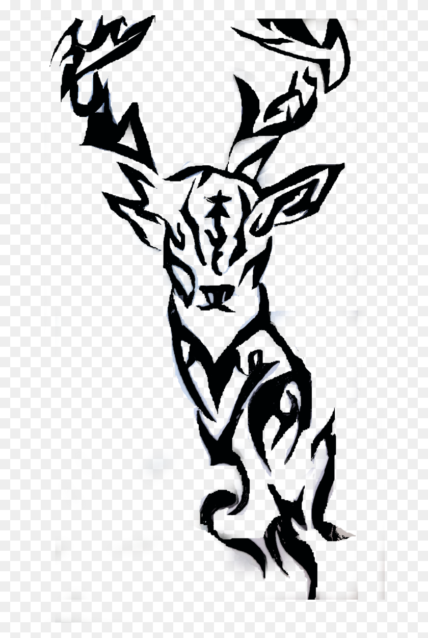 670x1191 Tribal Deer Head Tattoos Group With Items - Deer Clipart Black And White