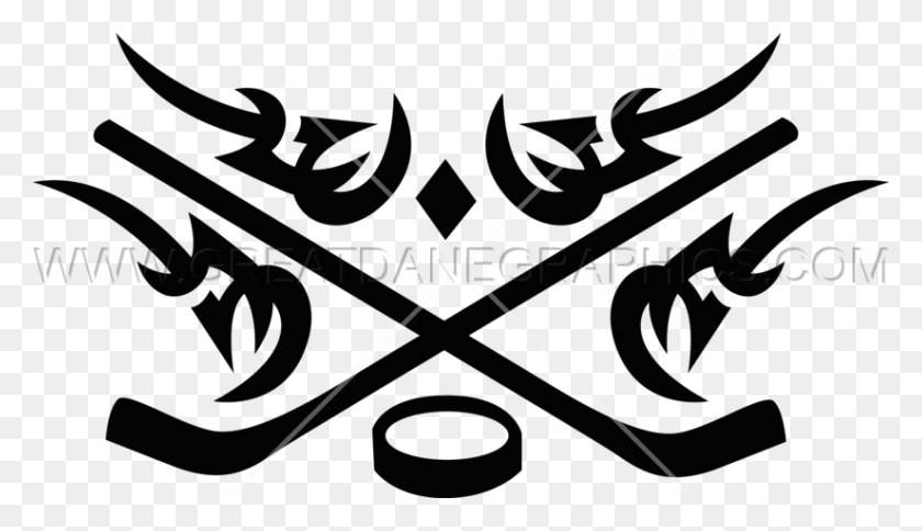 825x449 Tribal Hockey Sticks Crest Production Ready Artwork For T Shirt - Hockey Stick And Puck Clipart