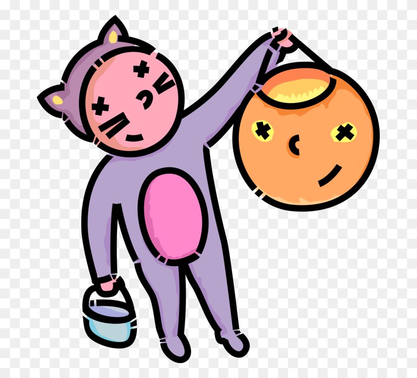 691x700 Trick Or Treater In Pussycat Costume - Trick Or Treaters Clipart