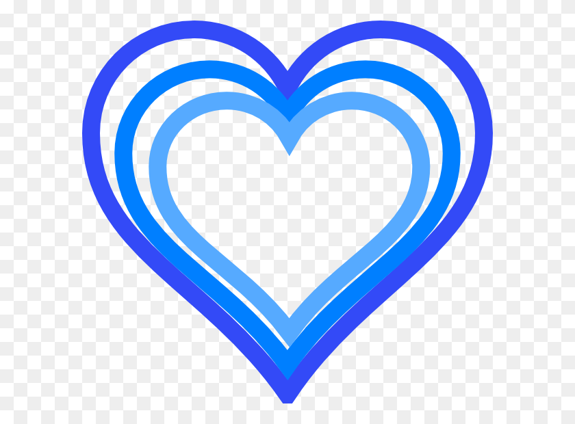 600x560 Тройной Синий Контур Сердца Картинки - Голубое Сердце Клипарт