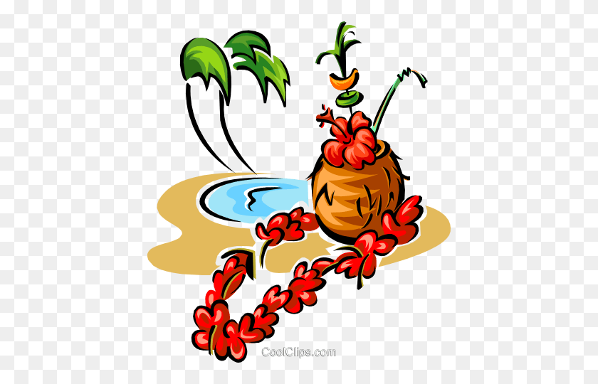 426x480 Tropical Drink With Palm Trees Royalty Free Vector Clip Art - Tropical Drink Clipart
