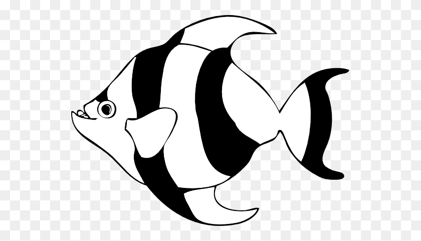 555x421 Tropical Fish Clip Art Black And White - Small Fish Clipart