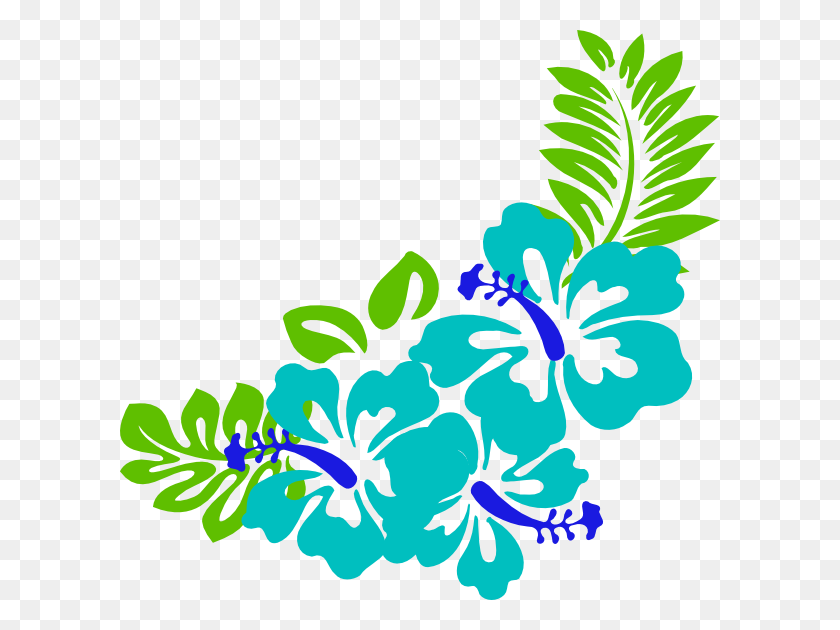 600x570 Tropical Leaves Clipart Blue Green Tropical Flowers Clip Art - Hawaiian Flower Clipart