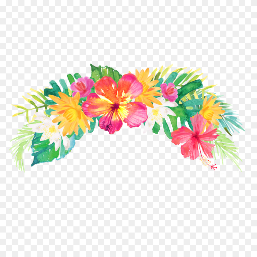 2289x2289 Tropical Summer Palm Flowers Flowercrown Headband Stick - PNG Flower Crown