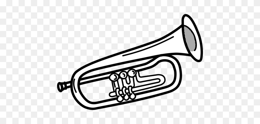502x340 Труба Черно-Белые Духовые Инструменты Валторны Музыкальные - Труба Клипарт