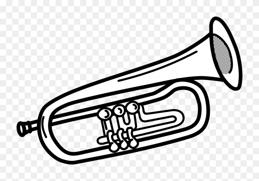 1108x750 Trumpet Brass Instruments Flugelhorn Musical Instruments Line Art - Rock Band Clipart