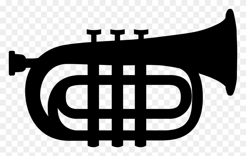 2400x1453 Trumpet Clip Art Image Black - Peach Clipart Black And White