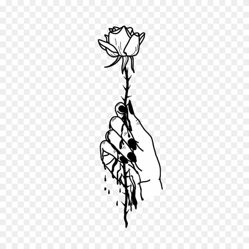 960x960 Tumblr Arm Arms Rose Roses Flower Flowers Blackandwhite - Tree Sketch PNG