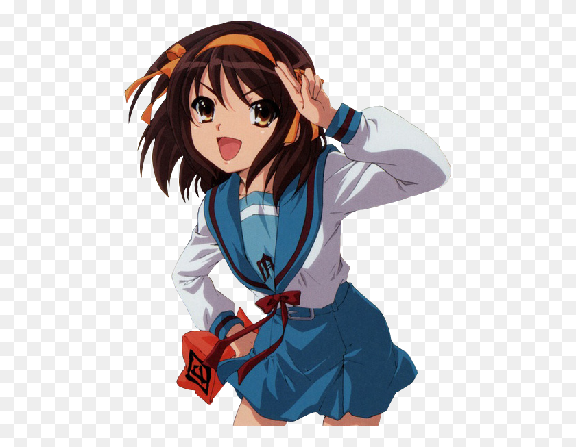 477x593 Turning Japanese Memorable Anime Character Haruhi Suzumiya - Anime Character PNG