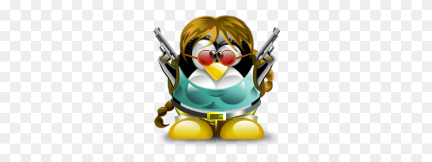 256x256 Tux Lara Croft Tux Penguin Penguins, Linux - Спартанский Воин Клипарт