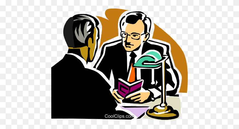 480x395 Two Businessmen Having A Discussion Royalty Free Vector Clip Art - Discussion Clipart