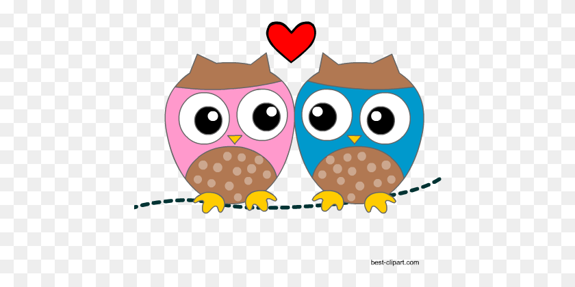 450x360 Two Cute Owls, Free Clip Art For Valentine's Day - Writing Clipart PNG