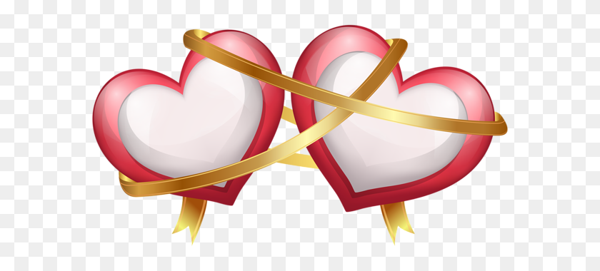 600x320 Two Hearts With Ribbon Transparent Png Clip Art Gallery - Heart Ribbon Clipart