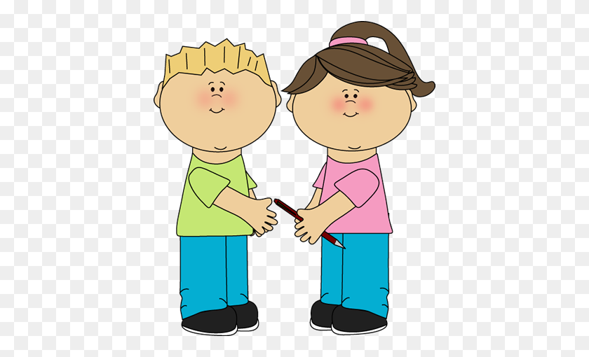 402x450 Two Kids Looking - Child Speaking Clipart