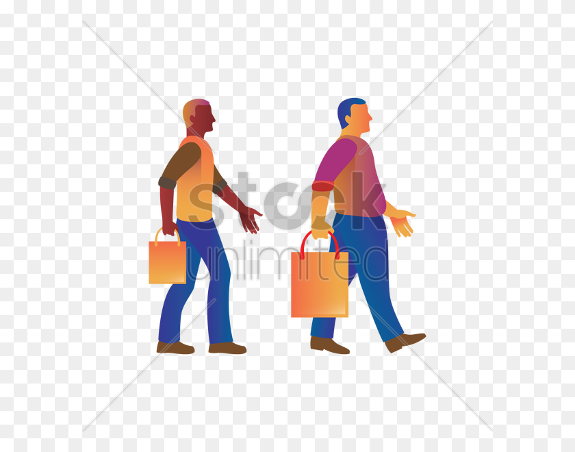 600x600 Двое Мужчин Идут С Хозяйственной Сумкой Векторное Изображение - Люди За Покупками В Png