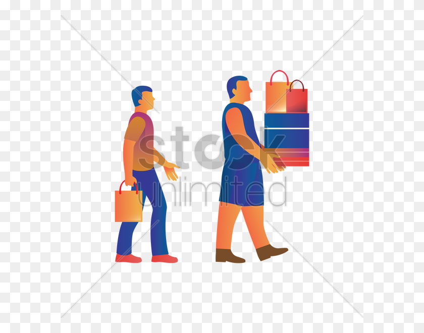 600x600 Dos Hombres Con Bolsas De La Compra Y Cajas De Imagen Vectorial - La Gente De Compras Png