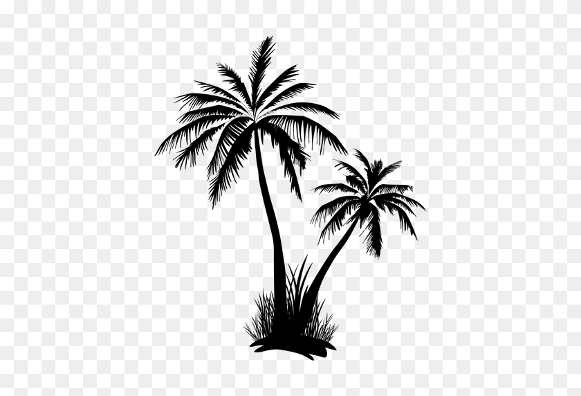 512x512 Two Palm Tree And Grass Silhouette - Palm PNG