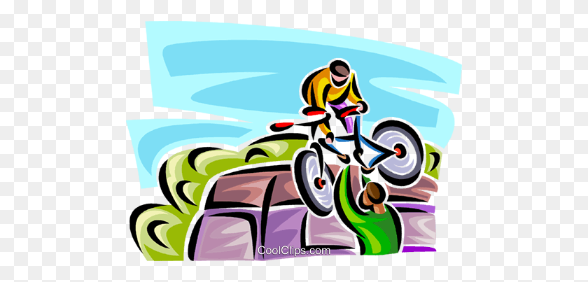 480x343 Two People Moving A Bicycle Royalty Free Vector Clip Art - Moving Clipart