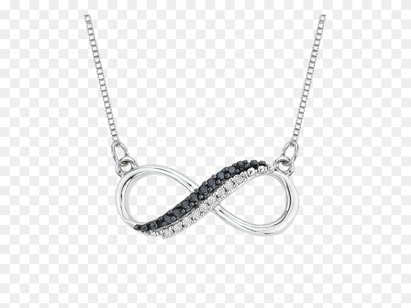 570x570 Two Row Infinity Black And White Diamond Pendant With Chain - Silver Chain PNG