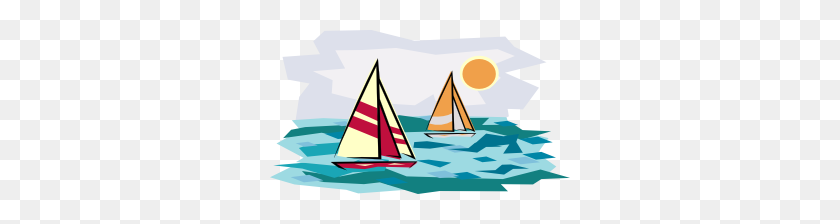 300x164 Two Sailboats In Sunset Clip Art Free Vector - Sailboat Clipart Free