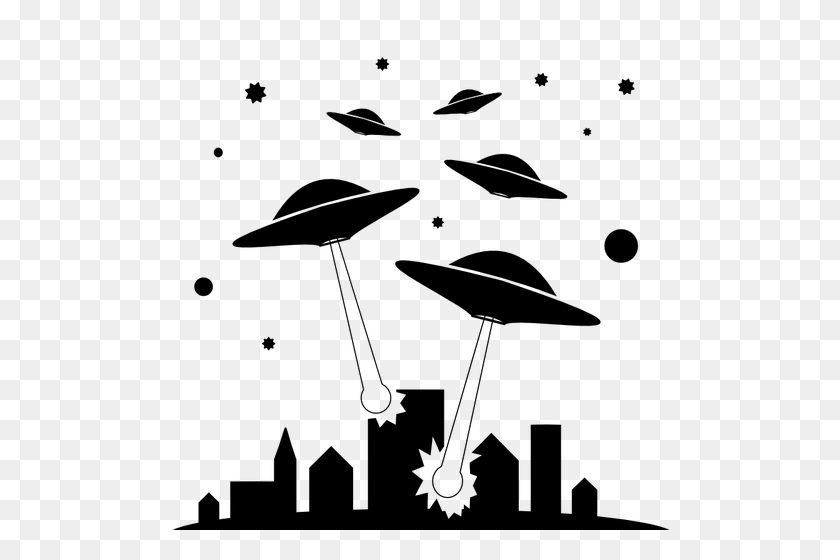 500x500 Ufos Attack City Vector Illustration - Heaven Clipart Black And White