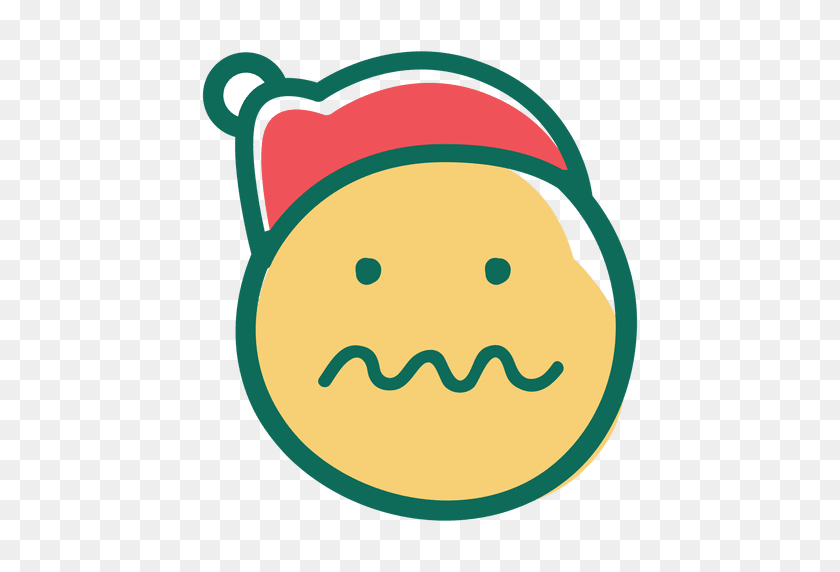 512x512 Uncertain Squiggle Mouth Face Santa Claus Hat Emoticon - Squiggle PNG