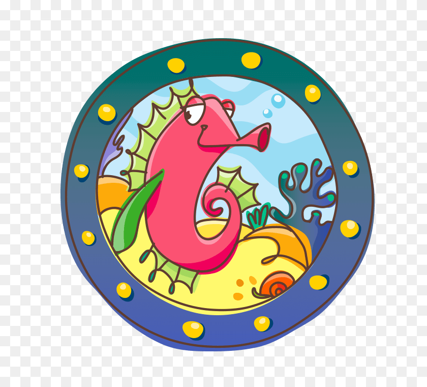 700x700 Underwater World Wall Decals For Children, Porthole With Seahorse - Porthole PNG