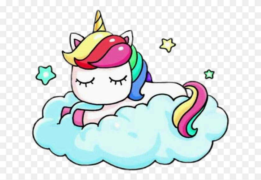 637x521 Unicorn Sleep Cloud Rainbow Kawaii - Cloud Cartoon PNG