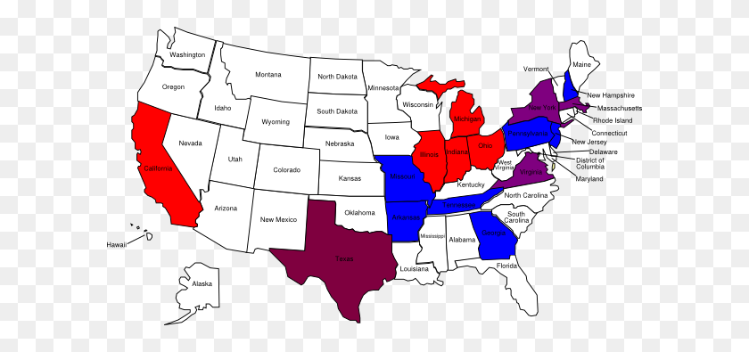 600x335 Цветная Карта Сша С Названиями Штатов Png, Картинки Для Интернета - Луизиана Клипарт
