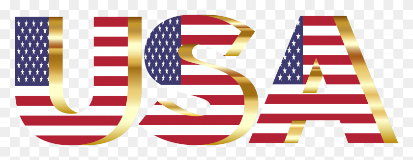 2280x782 Usa Flag Typography Gold No Background Icons Png - Usa Flag PNG