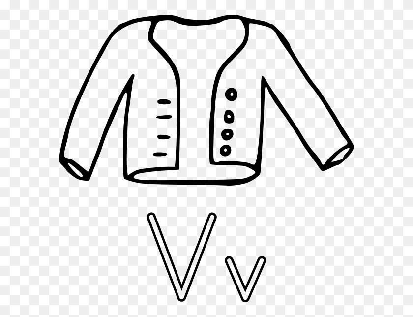 600x584 V Is For Vest Png, Clip Art For Web - Jacket Clipart Black And White