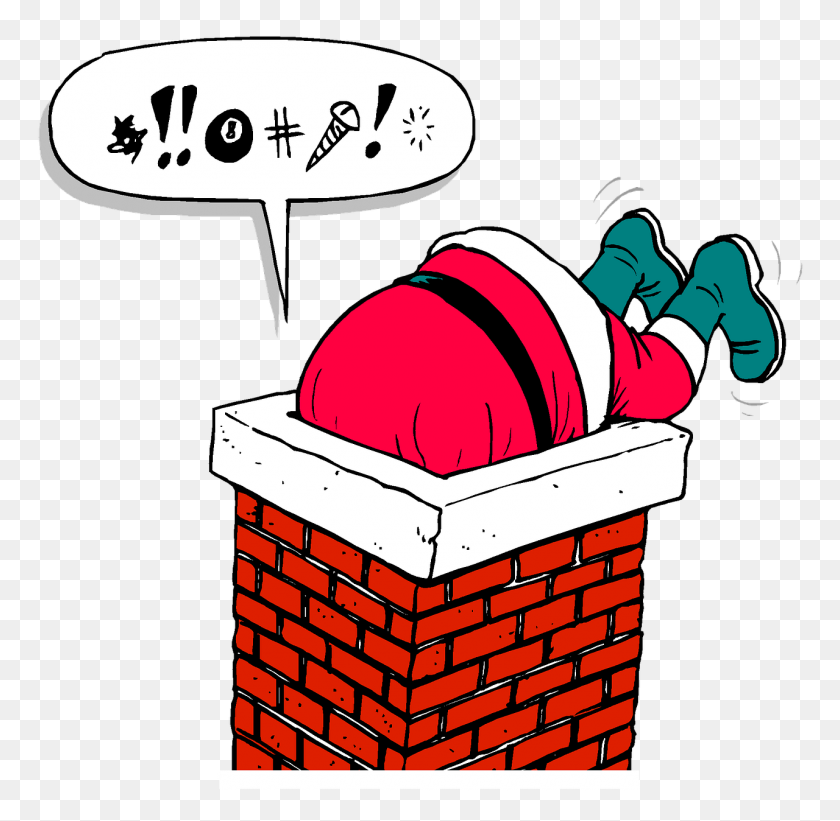1280x1250 Vacation, Santa, Chimney, Stuck, Christmas - Santa Stuck In Chimney Clipart