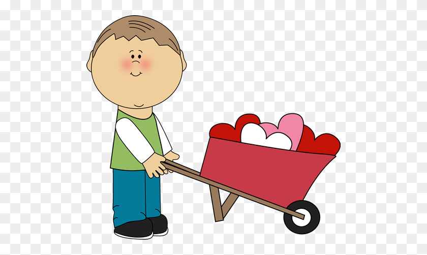 500x442 Valentine's Day Clip Art Free Boy Pushing Wheelbarrow Of Hearts - Wheelbarrow Clipart