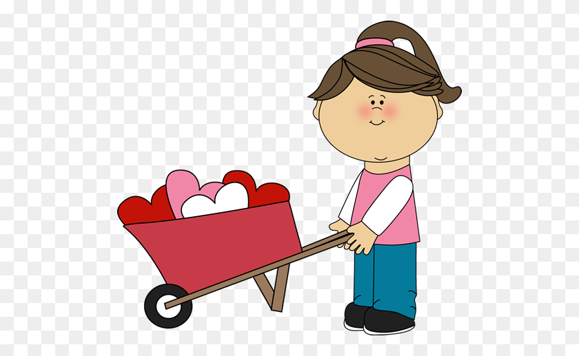 500x457 Valentine's Day Clip Art Free Girl Pushing Wheelbarrow Of Hearts - Wheelbarrow Clipart